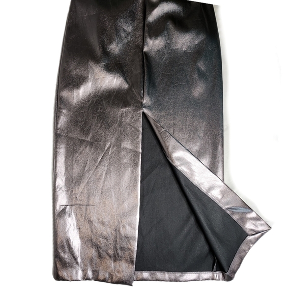 EUC Zara Metallic Steel Strapless Midi Dress With Ruching Size Small - Picture 7 of 15